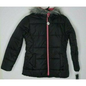 R 1881 S. Rothschild Black Faux Fur Hooded Puffer Parka Coat Jacket Girls Large